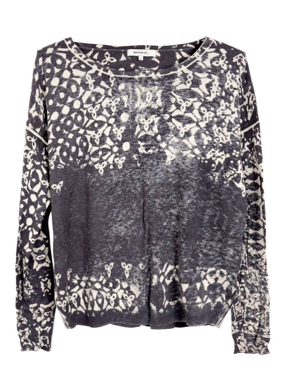 Sandwich Womens Wool Silk Cotton Knit Sweater Abstract Pattern Grey Cream Size M